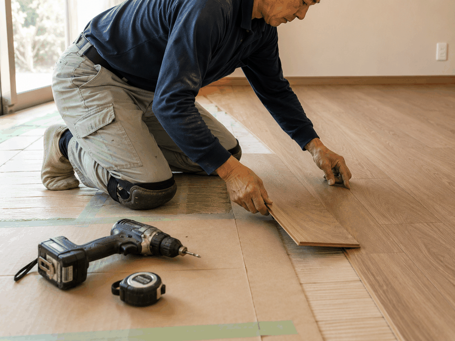 床の張替え作業をしている様子